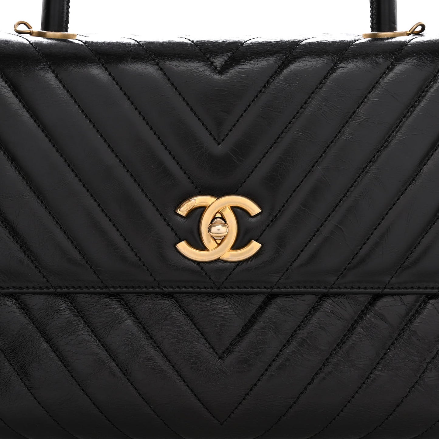 Calfskin Chevron Quilted Medium Coco Handle Flap Black