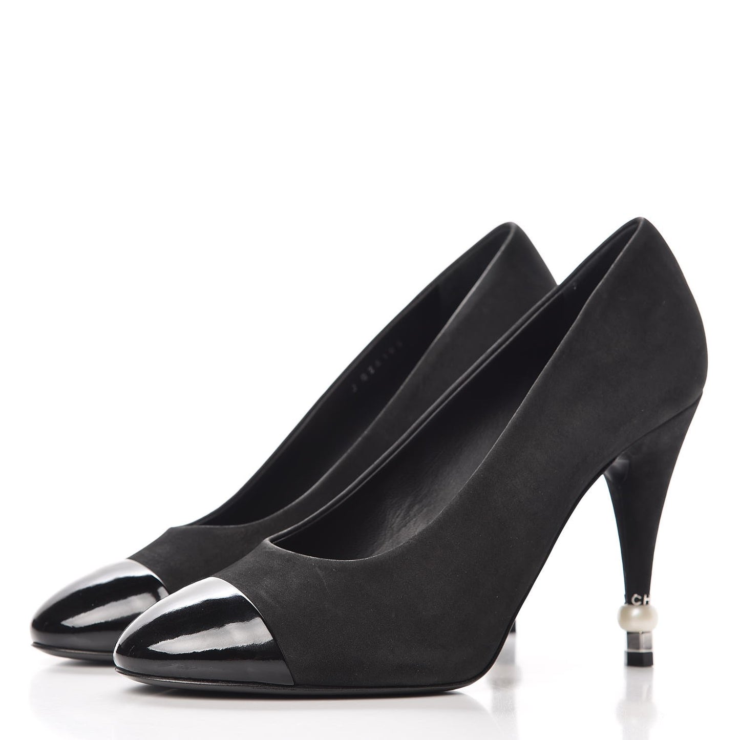 Suede Calfskin Patent Cap Toe CC Pumps 40 Black