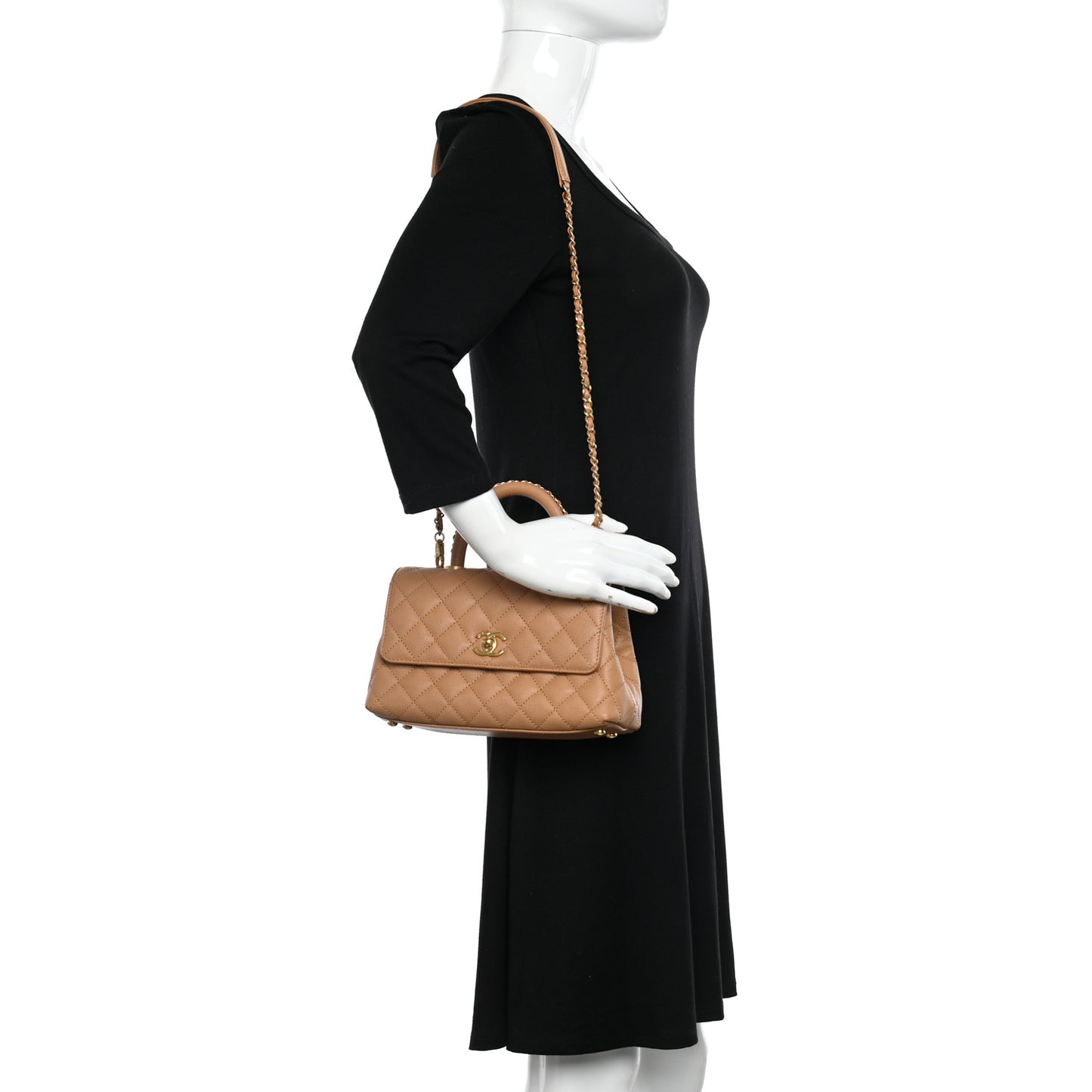 Caviar Quilted Mini Coco Chain Handle Flap Dark Beige