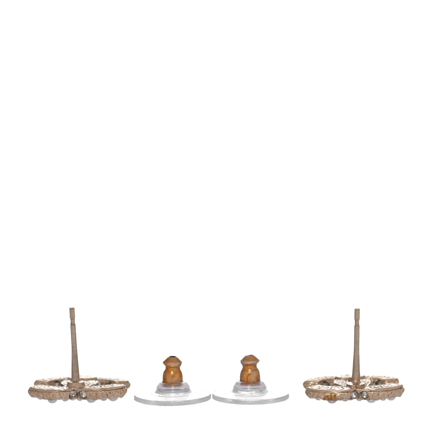 Pearl Crystal CC Stud Earrings Gold