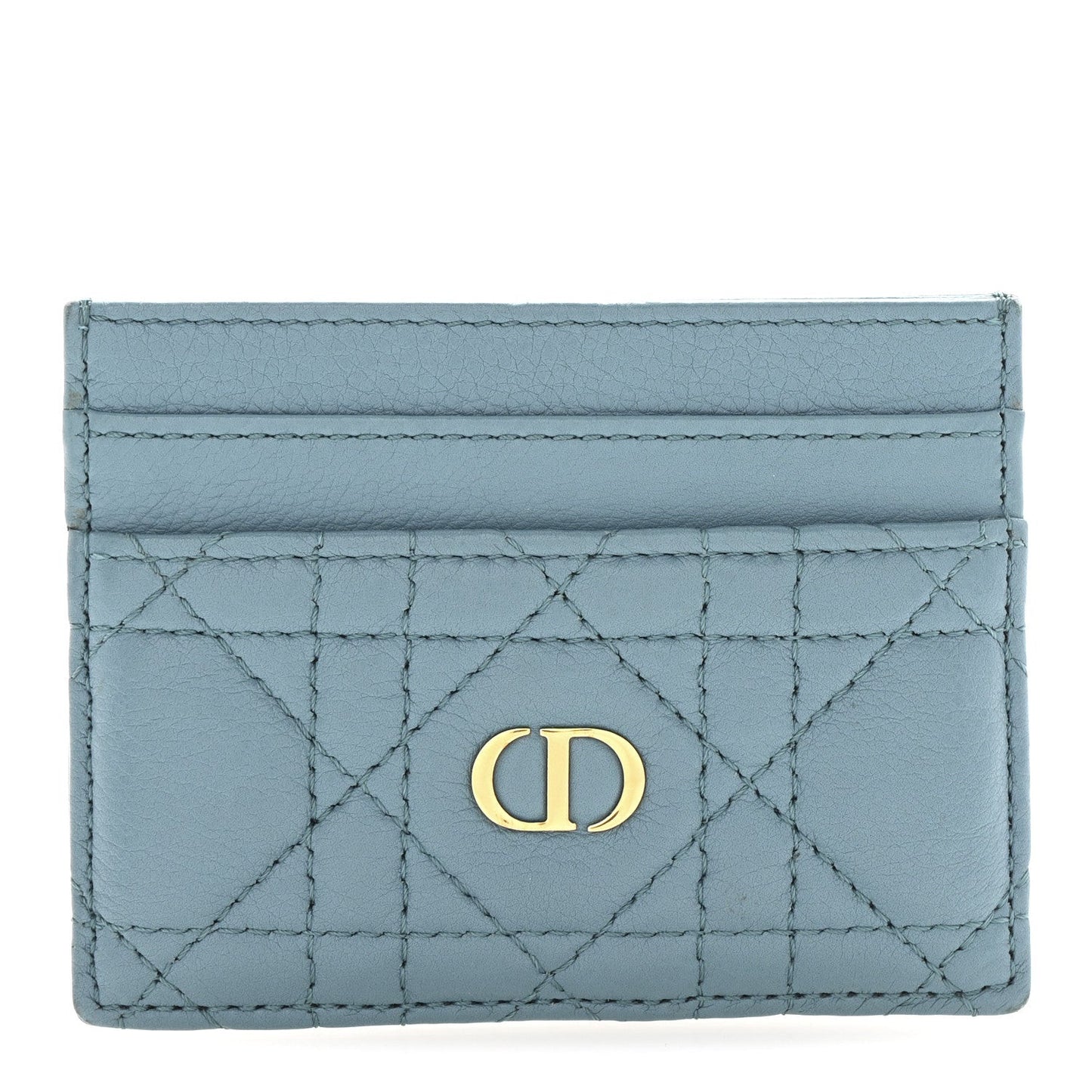 Supple Calfskin Cannage Caro Five-Slot Card Holder Turquoise