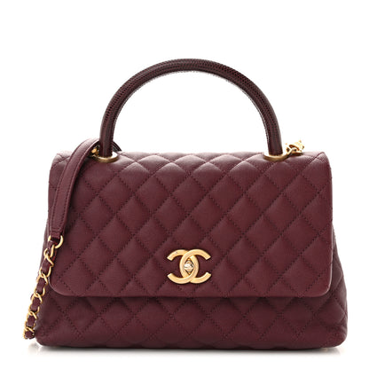 Chanel Caviar Lizard Embossed Quilted Small Coco Handle Flap Burgundy 1 of 12