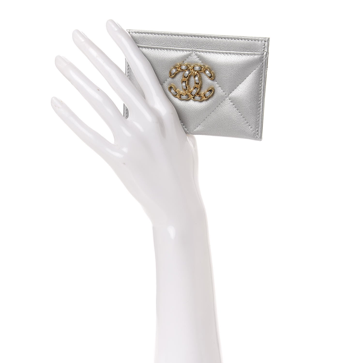 Chanel Metallic Goatskin Quilted 19 Card Holder Silver 2 of 9