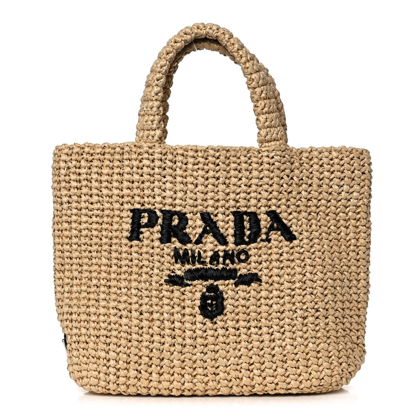 Yarn Raffia Effect Crochet Embroidered Small Logo Tote Naturale