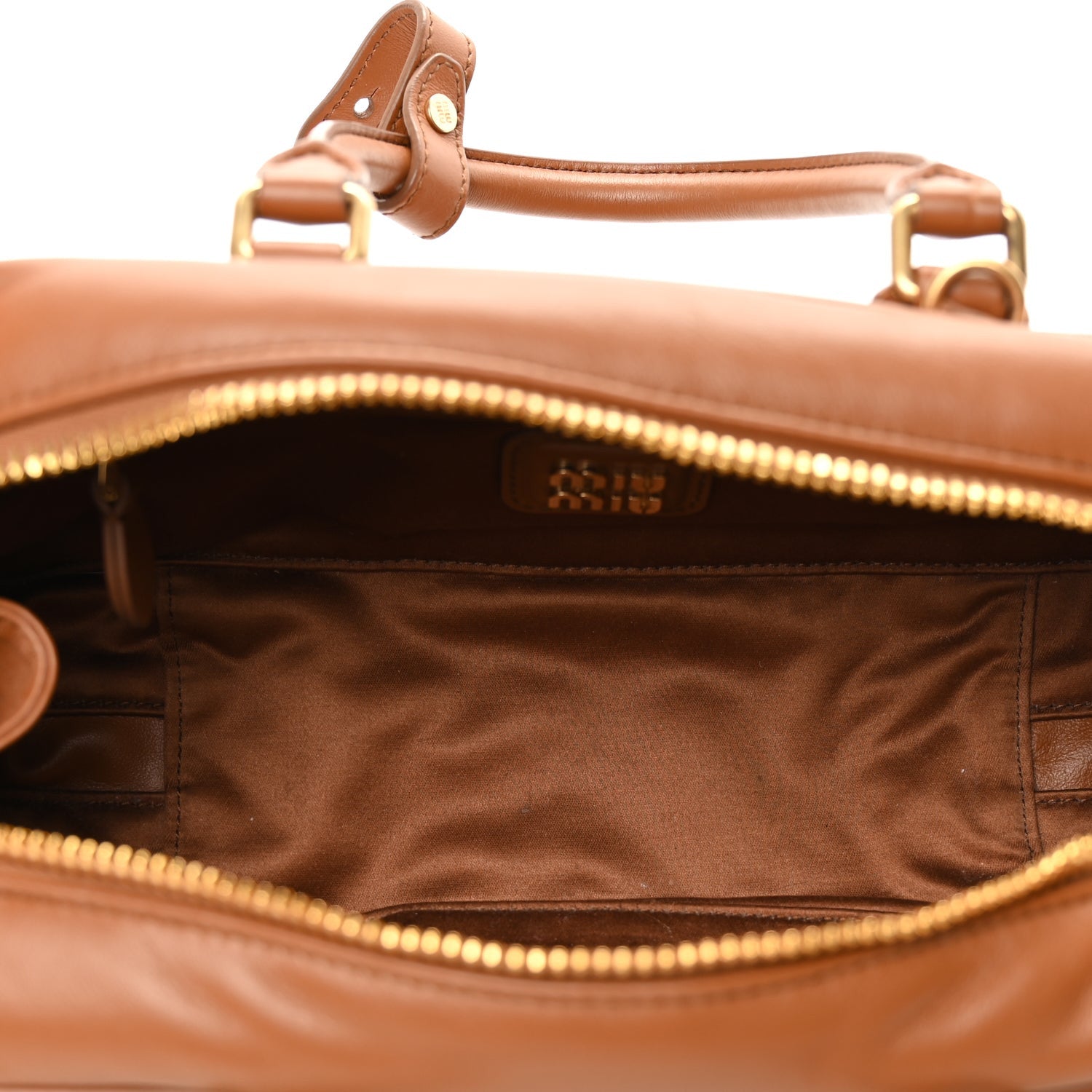 Miu Miu Calfskin Large Arcadie Top Handle Bag Cognac Cognac 4 of 9