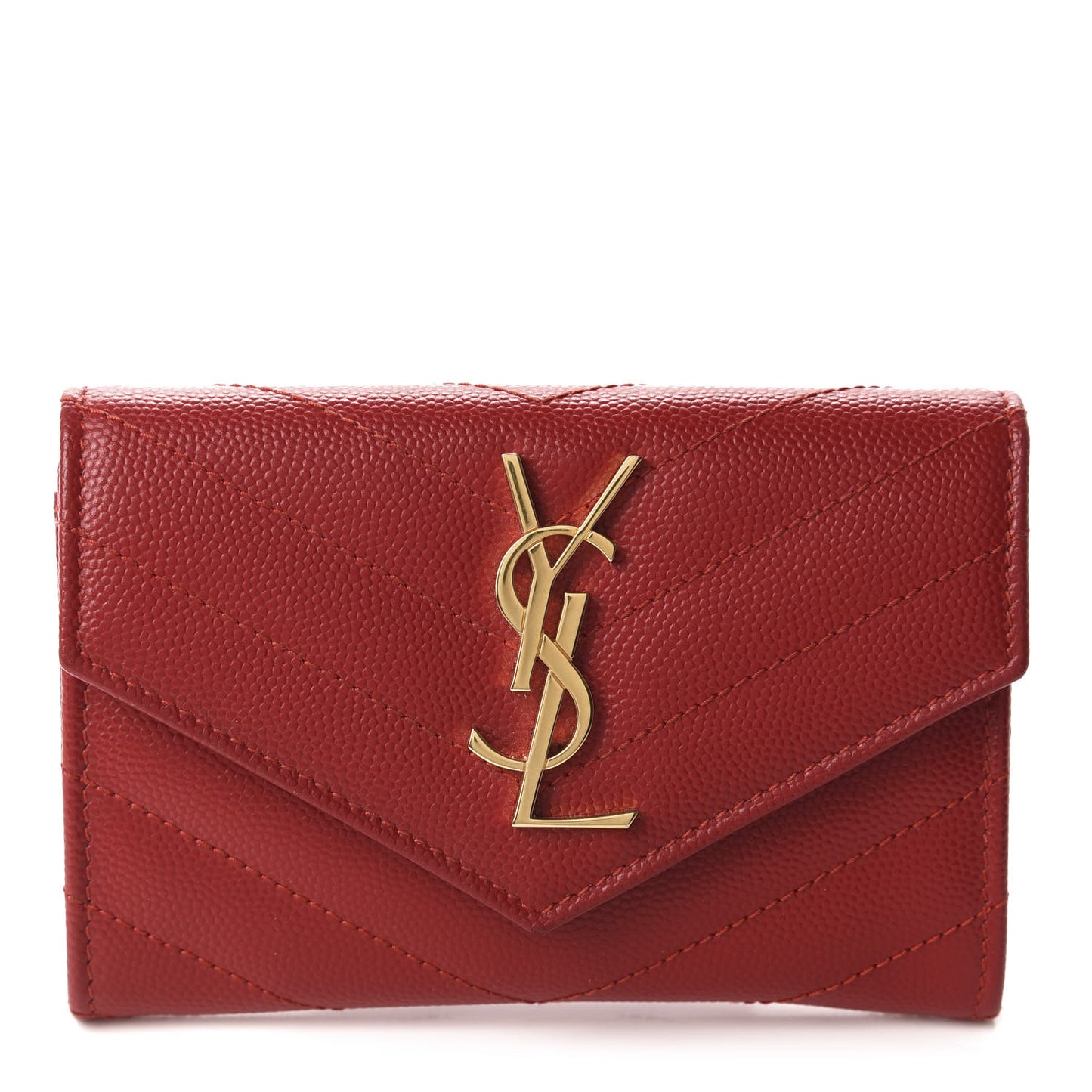 Grain De Poudre Matelasse Chevron Small Monogram Envelope Wallet New Red