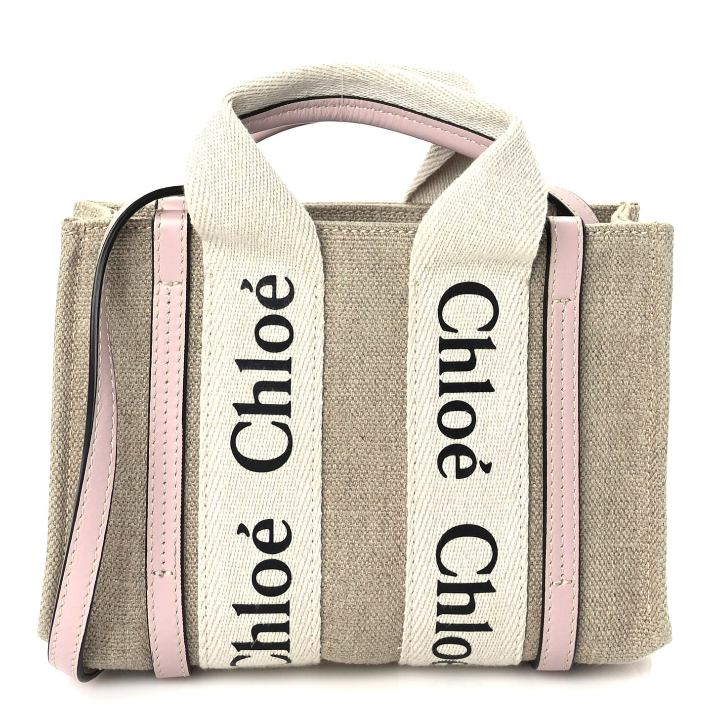 Cotton Calfskin Mini Woody Ribbon Tote  White Pink