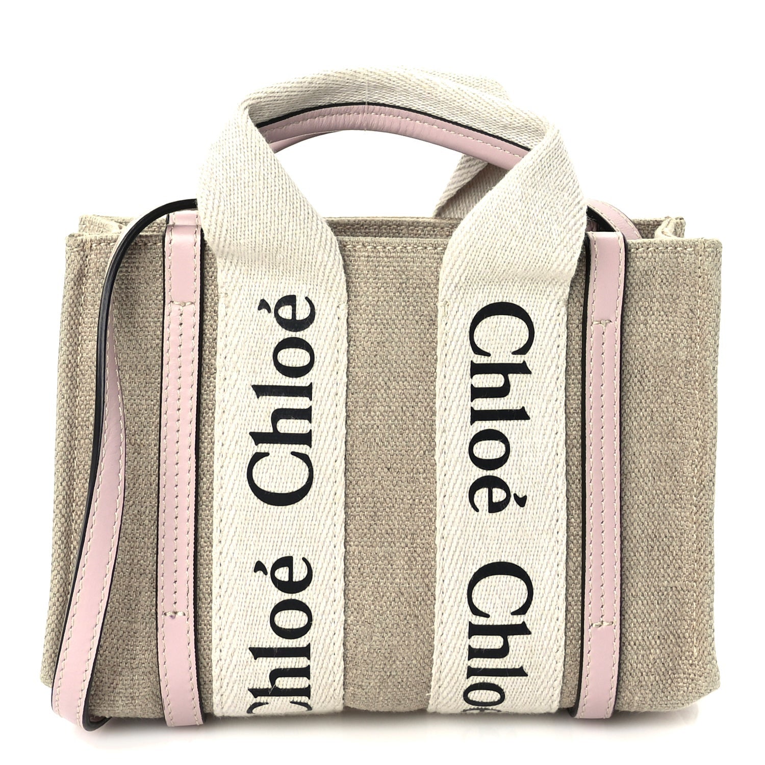Chloe Cotton Calfskin Mini Woody Ribbon Tote  White Pink 2 of 9