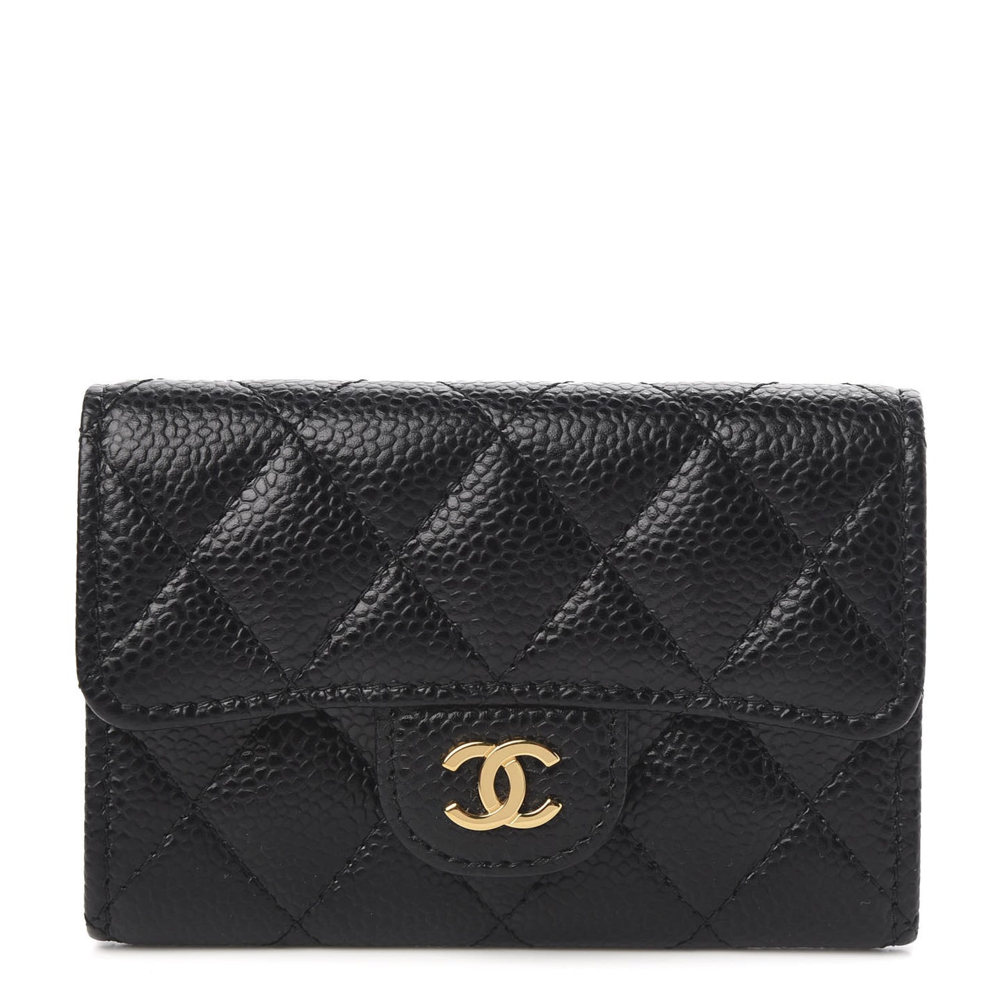 Caviar Quilted Flap Card Holder Black