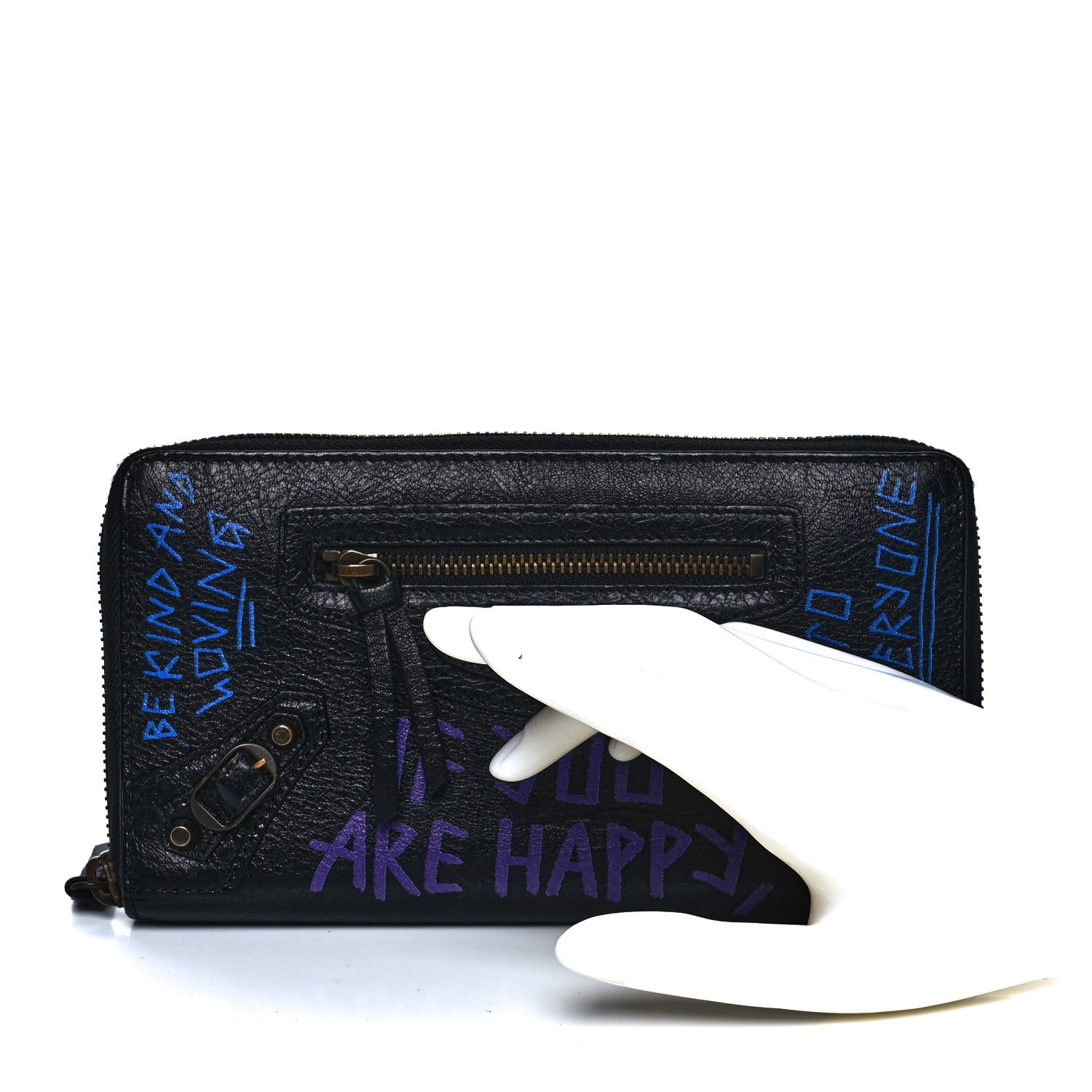 Balenciaga Agneau Arena Graffiti All Over Classic Hardware Continental Zip Around Wallet Black Bleu Violet 2 of 8