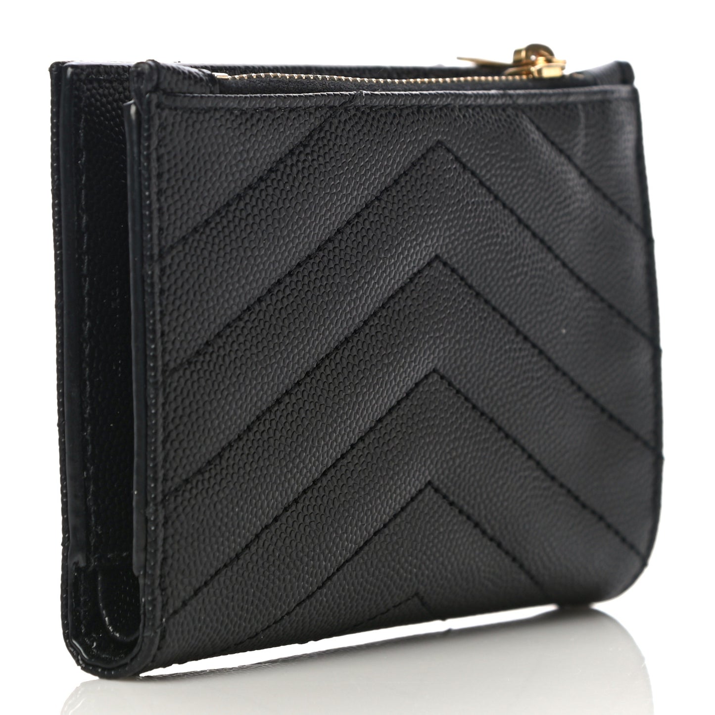 Grain De Poudre Matelasse Chevron Monogram Zipped Two-Part Wallet Black