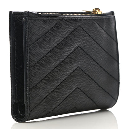 Saint Laurent Grain De Poudre Matelasse Chevron Monogram Zipped Two-Part Wallet Black 3 of 9