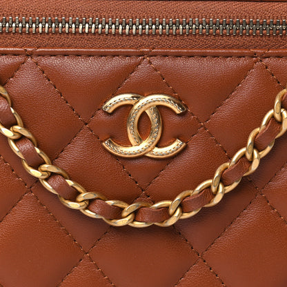 Chanel Lambskin Quilted Metal Twist Small Top Handle Vanity Case With Chain Brown 8 of 10