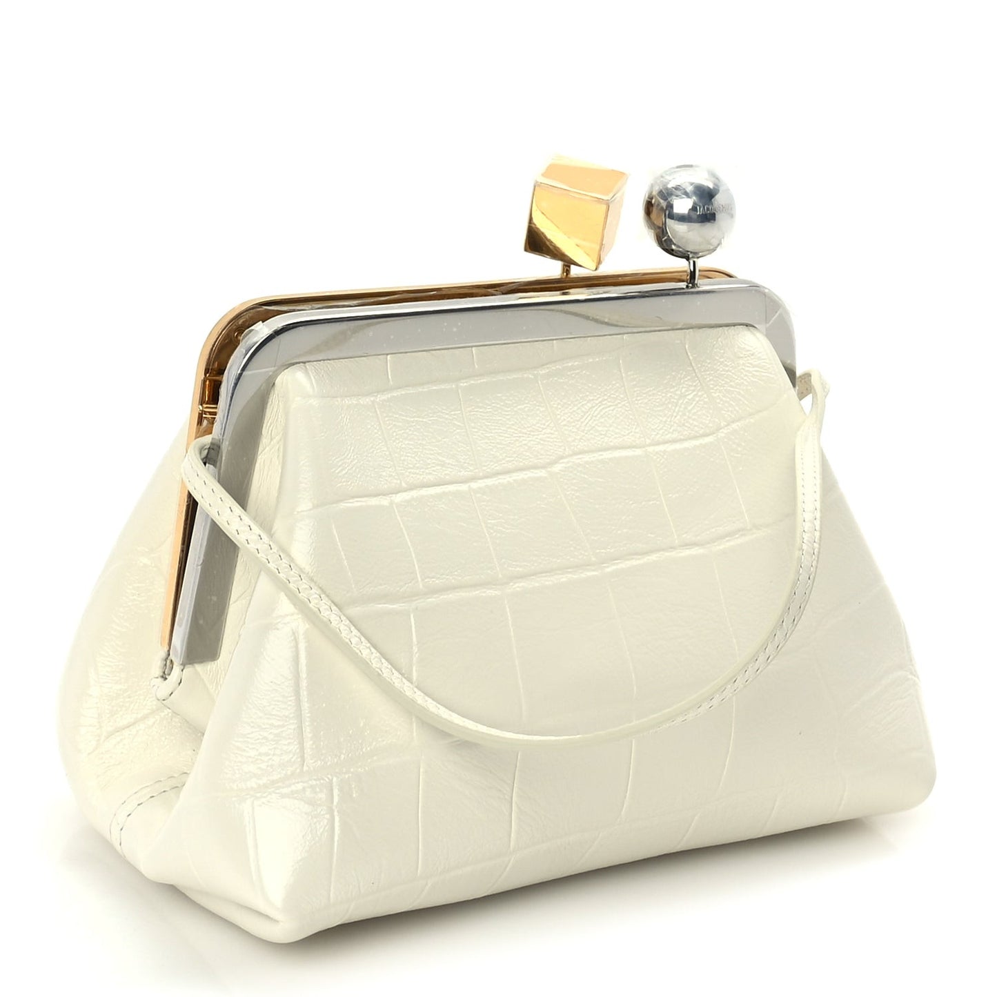 Calfskin Crocodile Embossed The Berlingot Clutch Light Ivory
