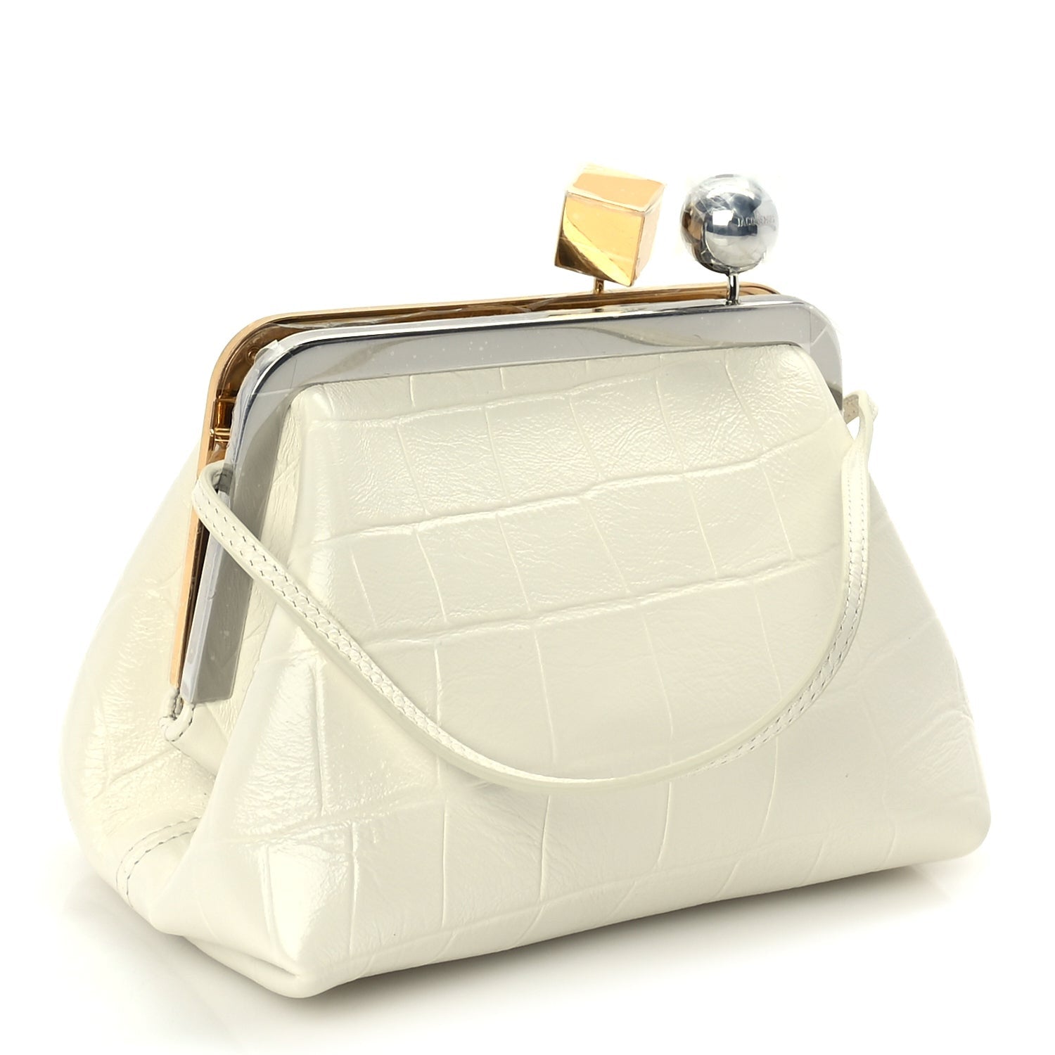 Jacquemus Calfskin Crocodile Embossed The Berlingot Clutch Light Ivory 2 of 8