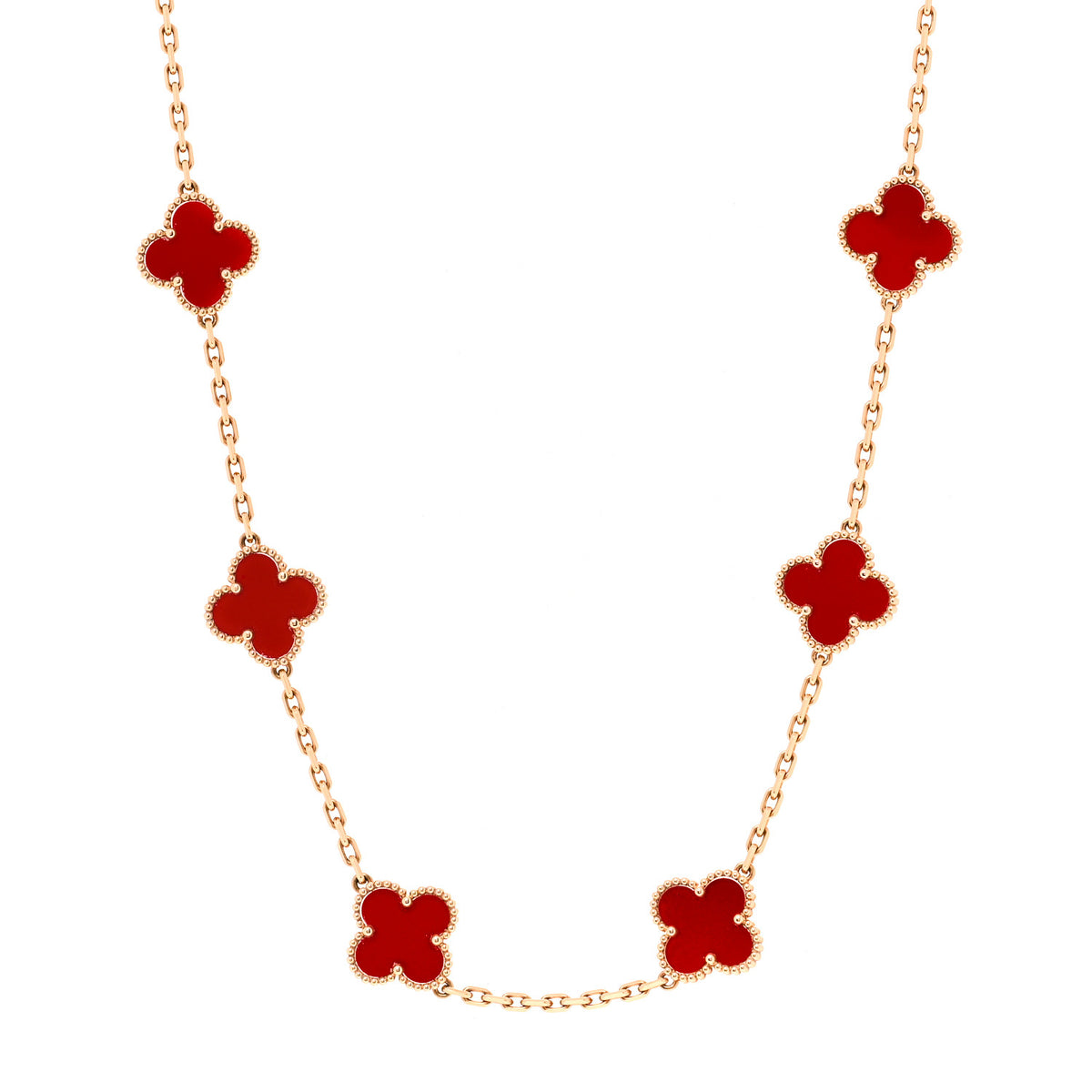 Van Cleef & Arpels 18K Yellow Gold Carnelian 10 Motifs Vintage Alhambra Necklace 1 of 5