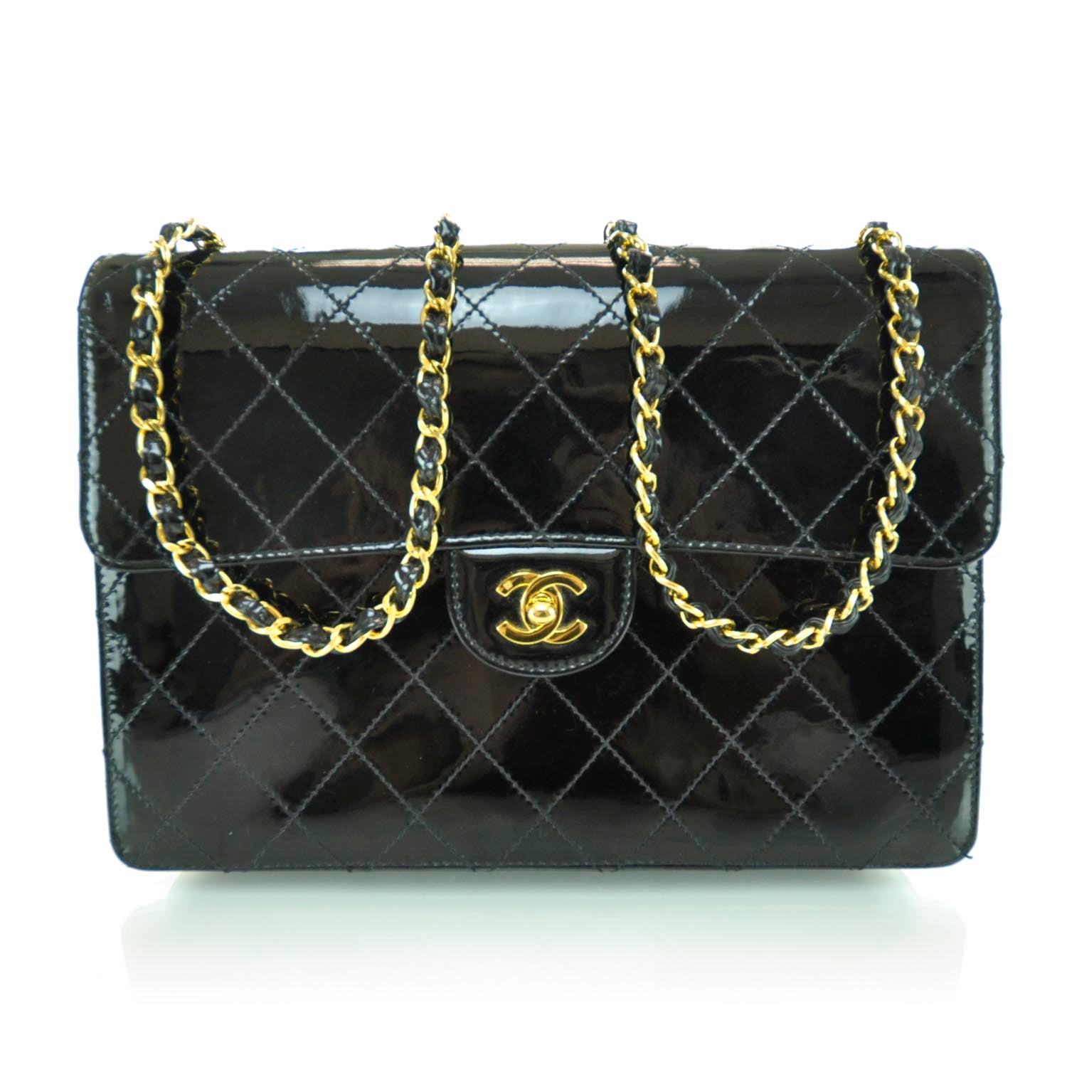 Chanel Patent Diamond Stitched Jumbo Flap Black 1 of 11