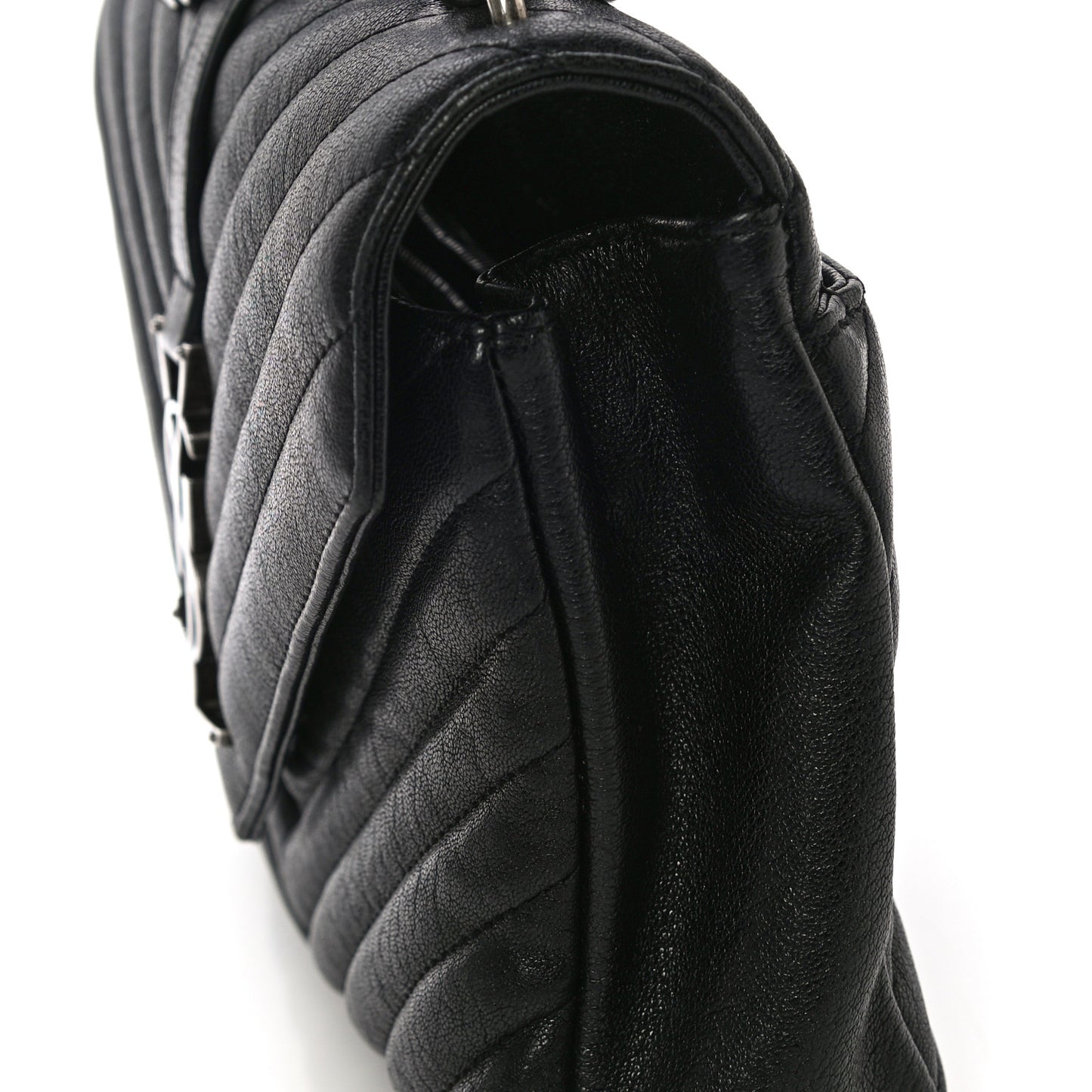 Sheepskin Matelasse Chevron Monogram Medium College Bag Black