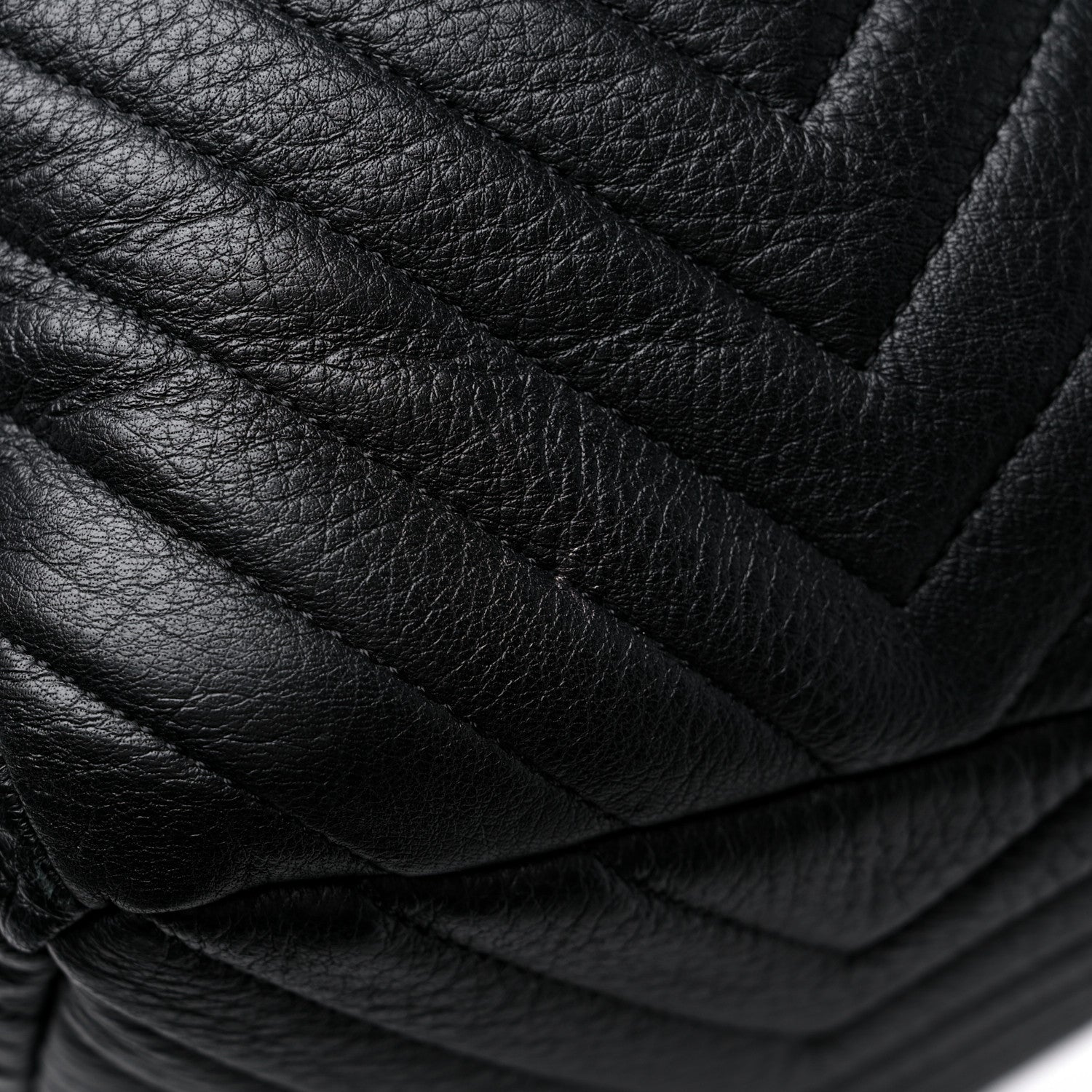 Chanel Deerskin Chevron Large CC Chain Bucket Drawstring Bag Black 10 of 11