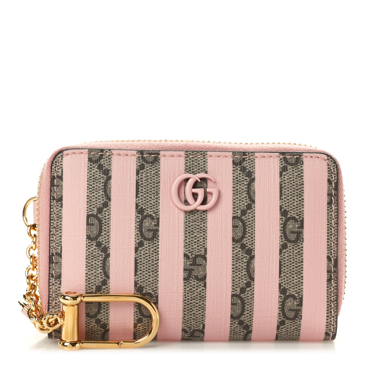 Gucci Supreme Monogram Vitello Eclipse Enamel Striped GG Key Card Case Beige Ebony Pink 1 of 7