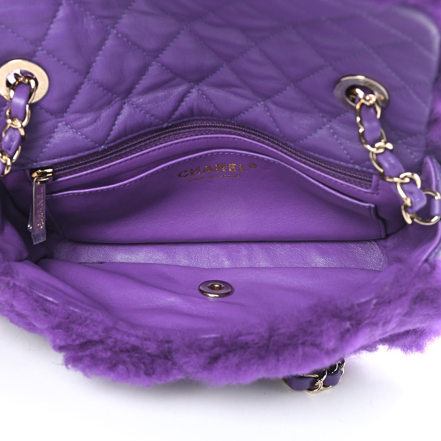 Shearling Lambskin Quilted Flap Purple