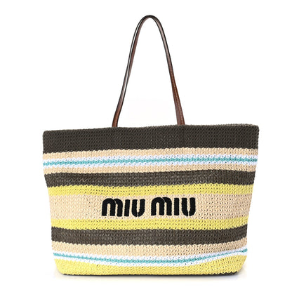 Miu Miu Raffia Crochet Stripe Tote Bag Tundra Limone Natural 1 of 7