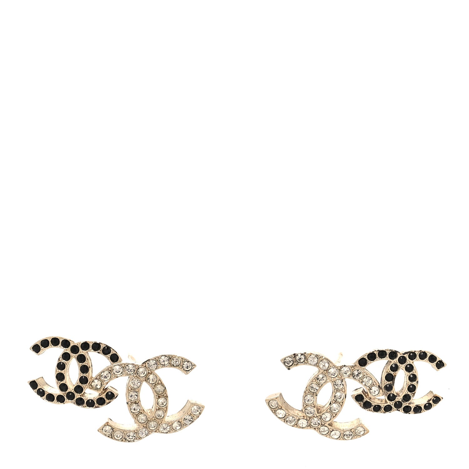 Chanel Crystal Double CC Earrings Gold Black 1 of 6