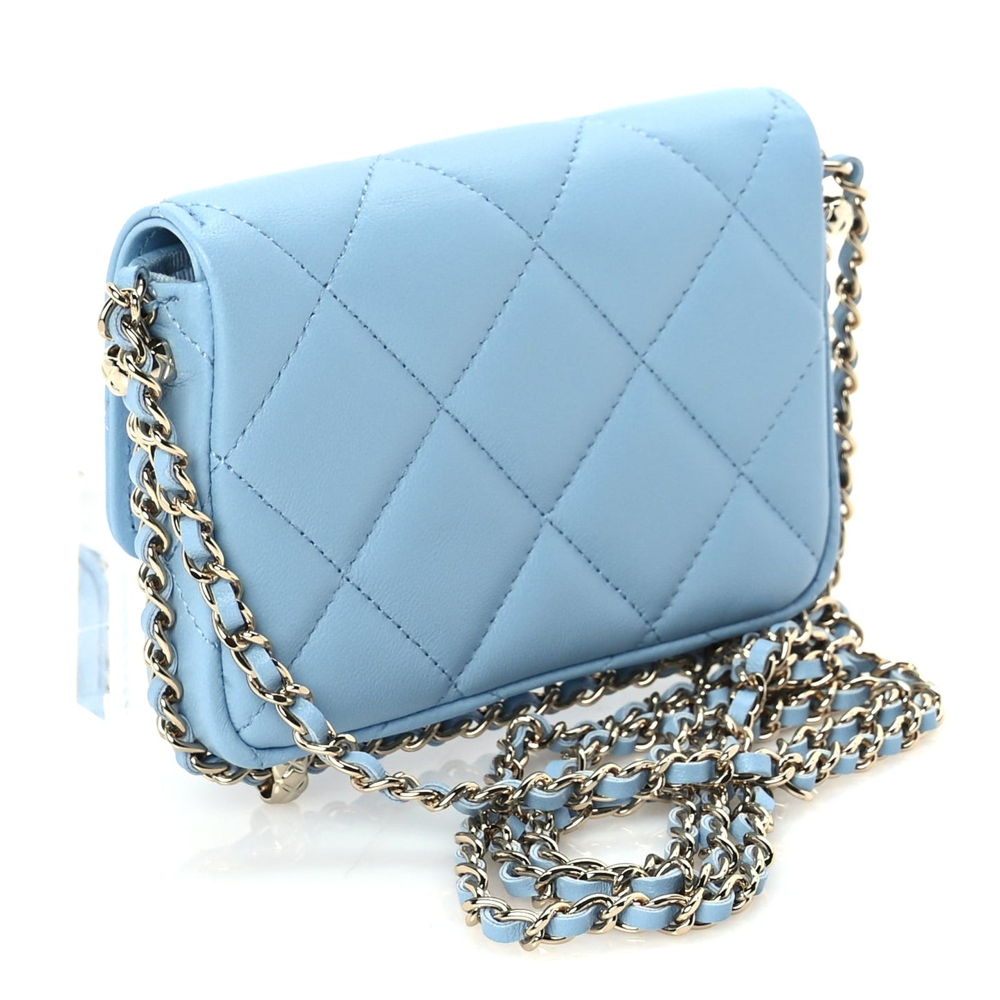 Lambskin Quilted CC Clutch With Chain Light Blue