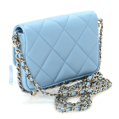 Chanel Lambskin Quilted CC Clutch With Chain Light Blue 2 of 10