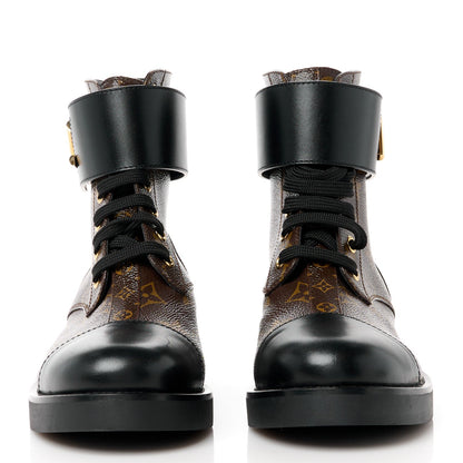 Louis Vuitton Calfskin Monogram Wonderland Flat Ranger Boots 37 Black 2 of 7