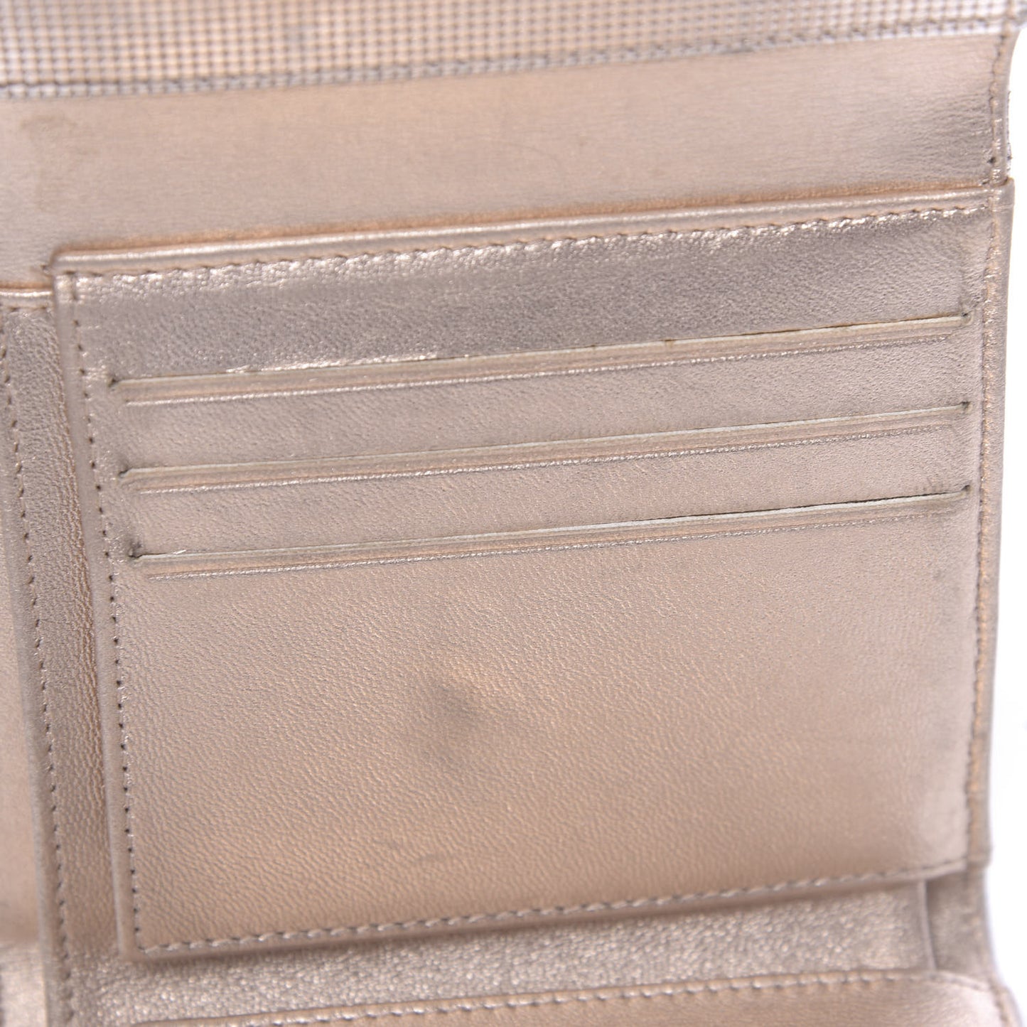 Metallic Calfskin Pixel Effect Quilted Compact Flap Wallet Gold