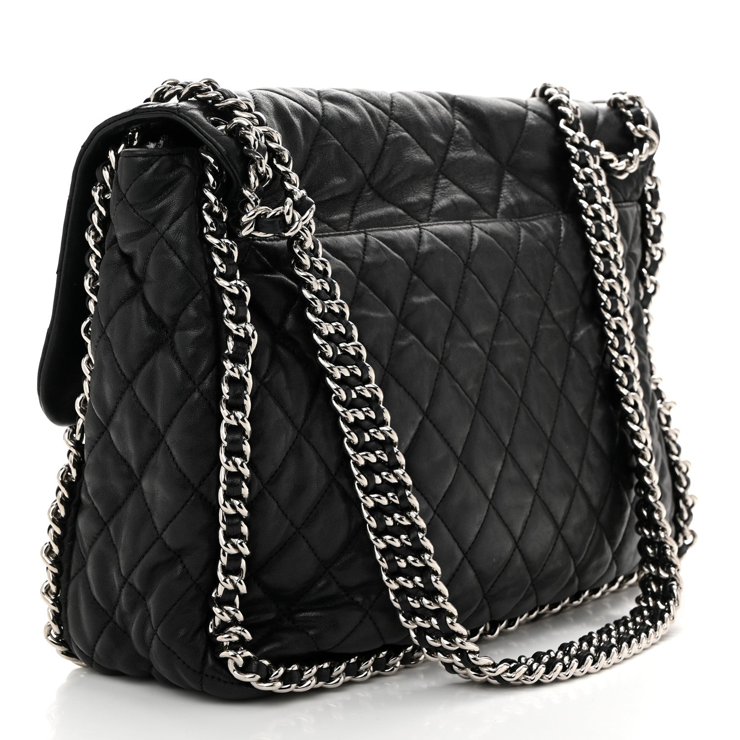 Chanel Washed Lambskin Quilted Maxi Chain Around Flap Black 3 of 11