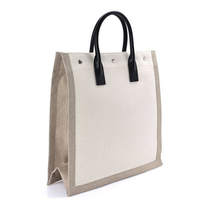 Saint Laurent Linen Calfskin Rive Gauche North South Tote Optic White 2 of 8