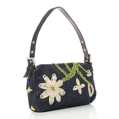 Fendi Denim Embroidered Baguette Blue Multicolor 3 of 12