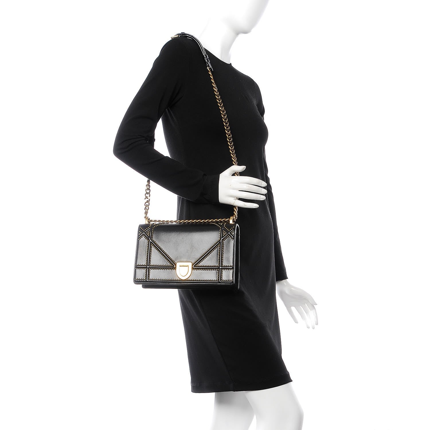 Christian Dior Lambskin Studded Medium Diorama Flap Bag Black 2 of 10