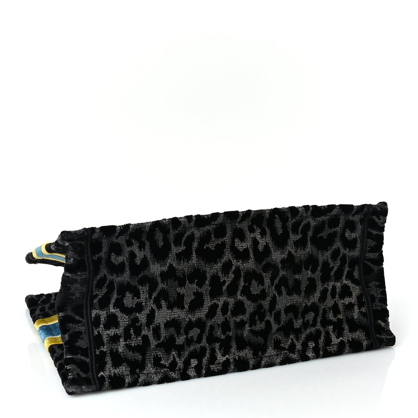 Velvet Mizza Embroidered Medium Leopard Book Tote Black Yellow Blue