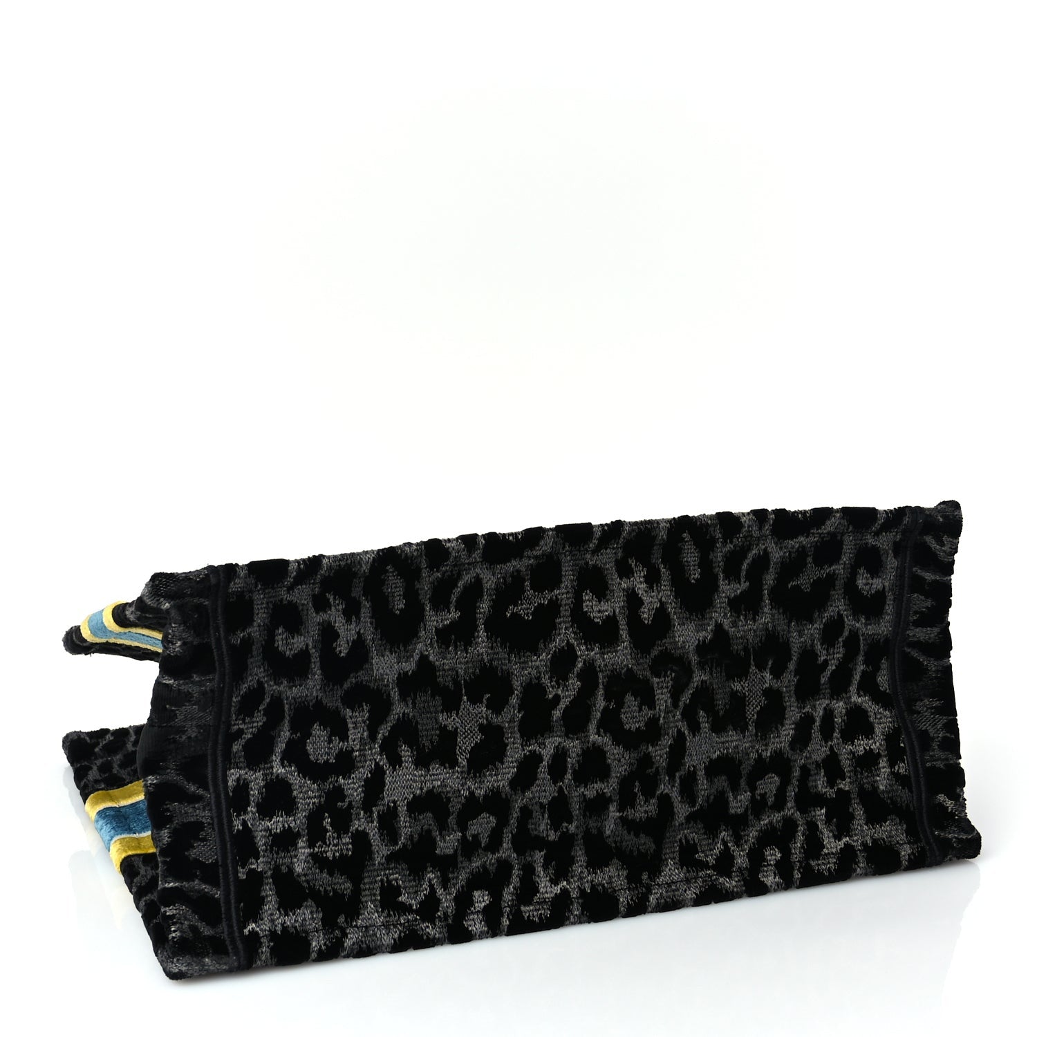 Christian Dior Velvet Mizza Embroidered Medium Leopard Book Tote Black Yellow Blue 3 of 8