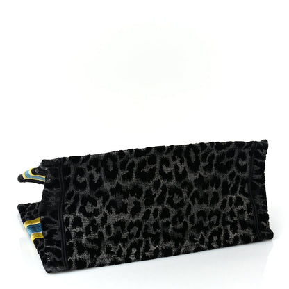 Christian Dior Velvet Mizza Embroidered Medium Leopard Book Tote Black Yellow Blue 3 of 8