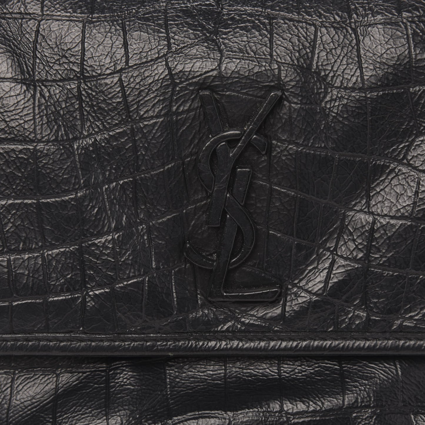 Crocodile Embossed Lambskin Monogram Medium Niki Chain Satchel Black