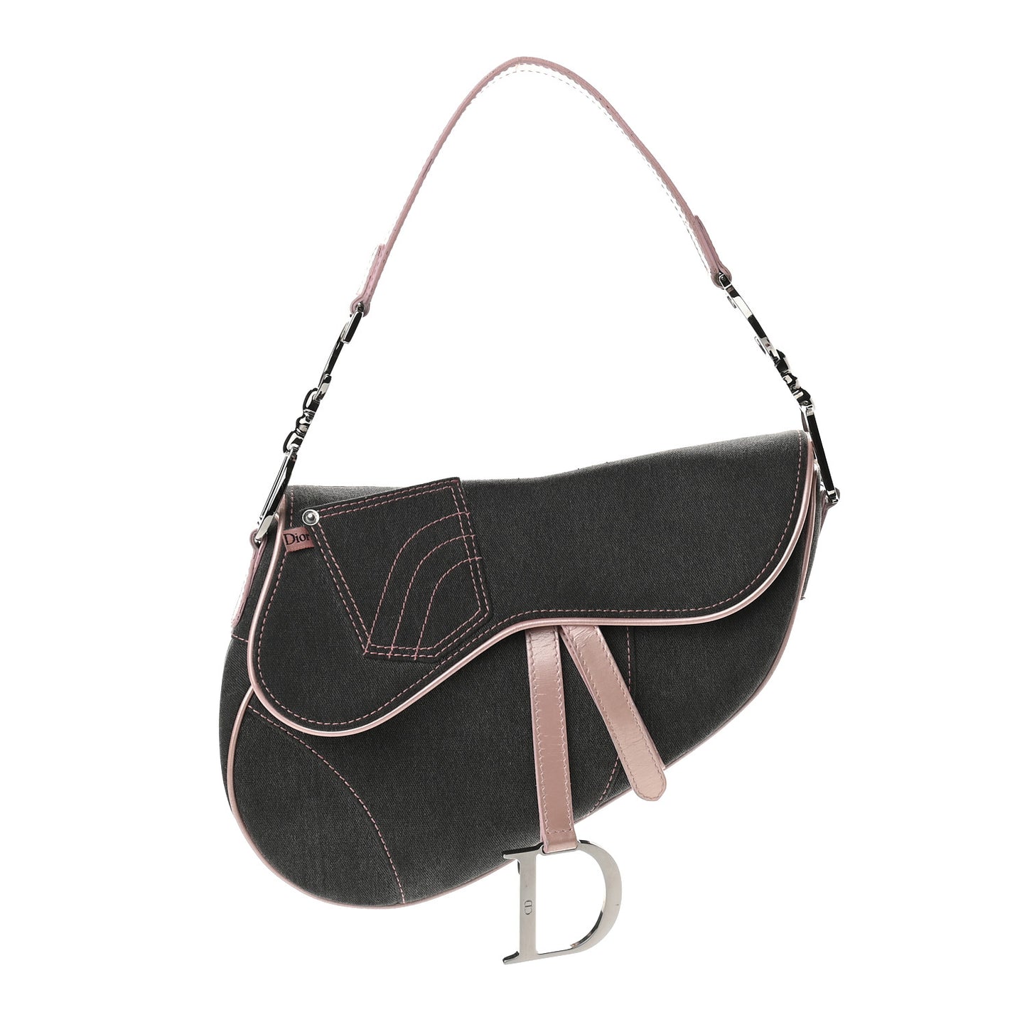 Patent Denim Jeans Saddle Bag Grey Pink