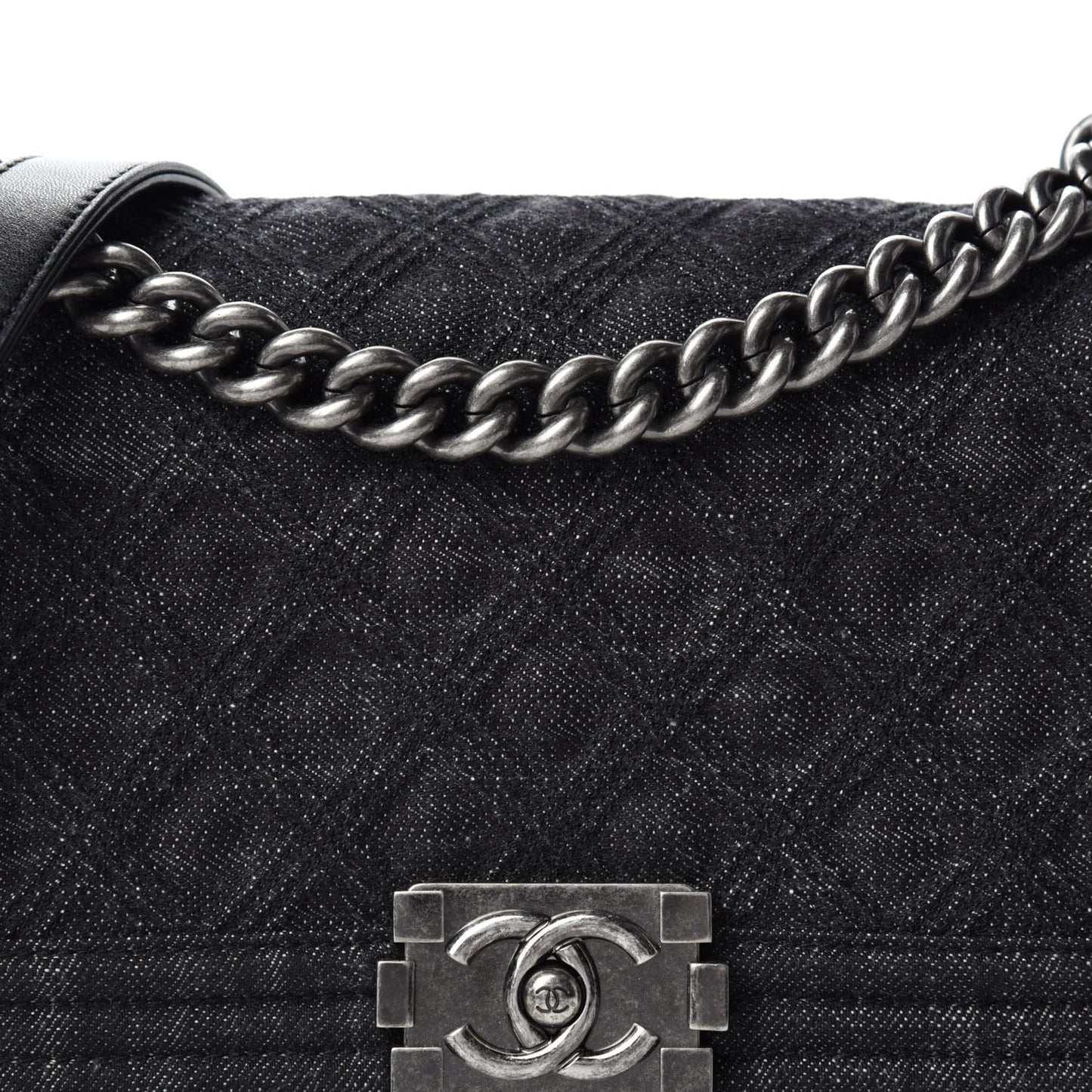 Denim Quilted Medium Boy Flap Black