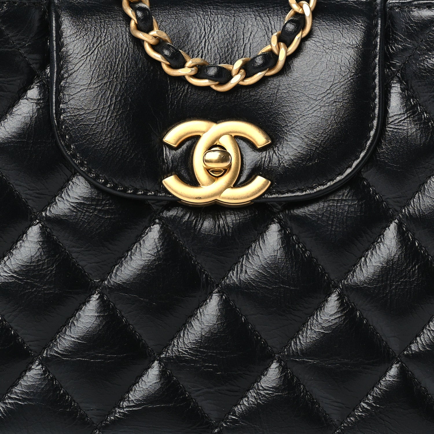 Chanel Shiny Aged Calfskin Quilted Nano Kelly Shopper Black 7 of 9