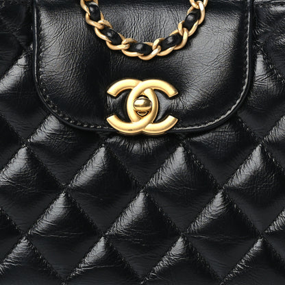 Chanel Shiny Aged Calfskin Quilted Nano Kelly Shopper Black 7 of 9