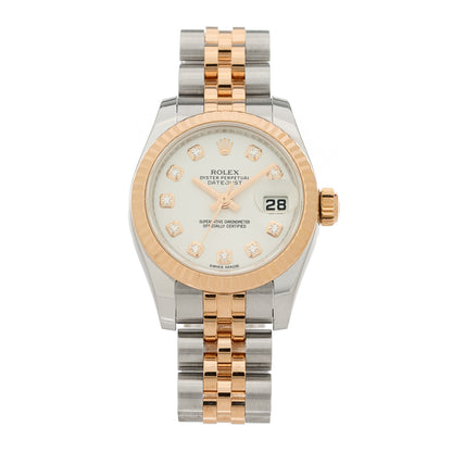 Rolex Stainless Steel 18K Everose Gold Diamond 26mm Oyster Perpetual Datejust Watch White 179171 1 of 5