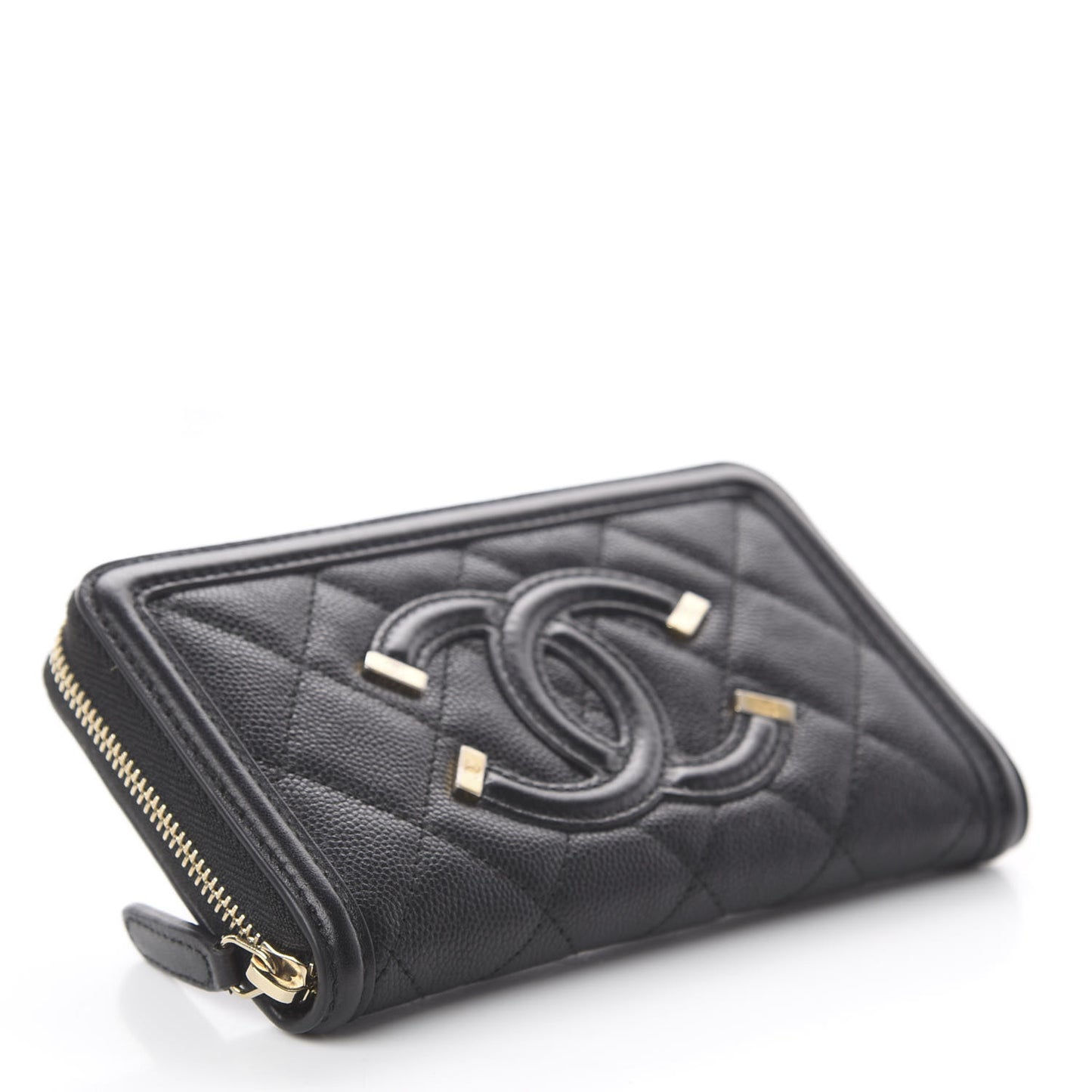 Caviar Quilted Medium Filigree Zip Around Wallet Black