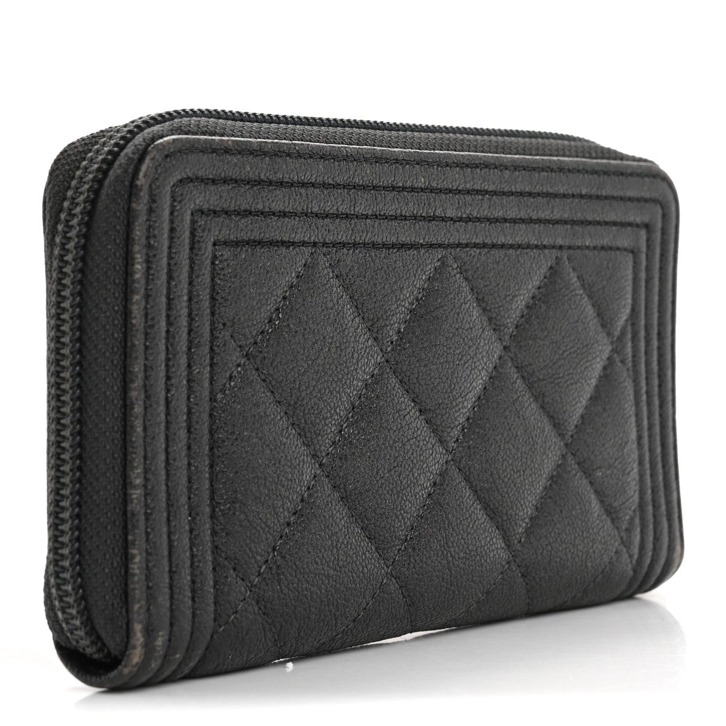 Iridescent Caviar Quilted Small Boy Zip Around Wallet Grey