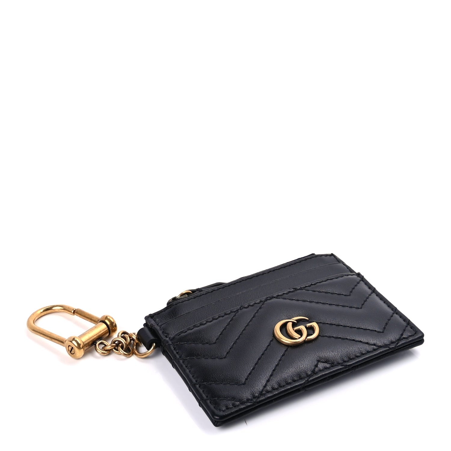 Gucci Calfskin Matelasse Chevron GG Marmont Key Case Card Holder Black 4 of 7