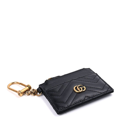 Gucci Calfskin Matelasse Chevron GG Marmont Key Case Card Holder Black 4 of 7