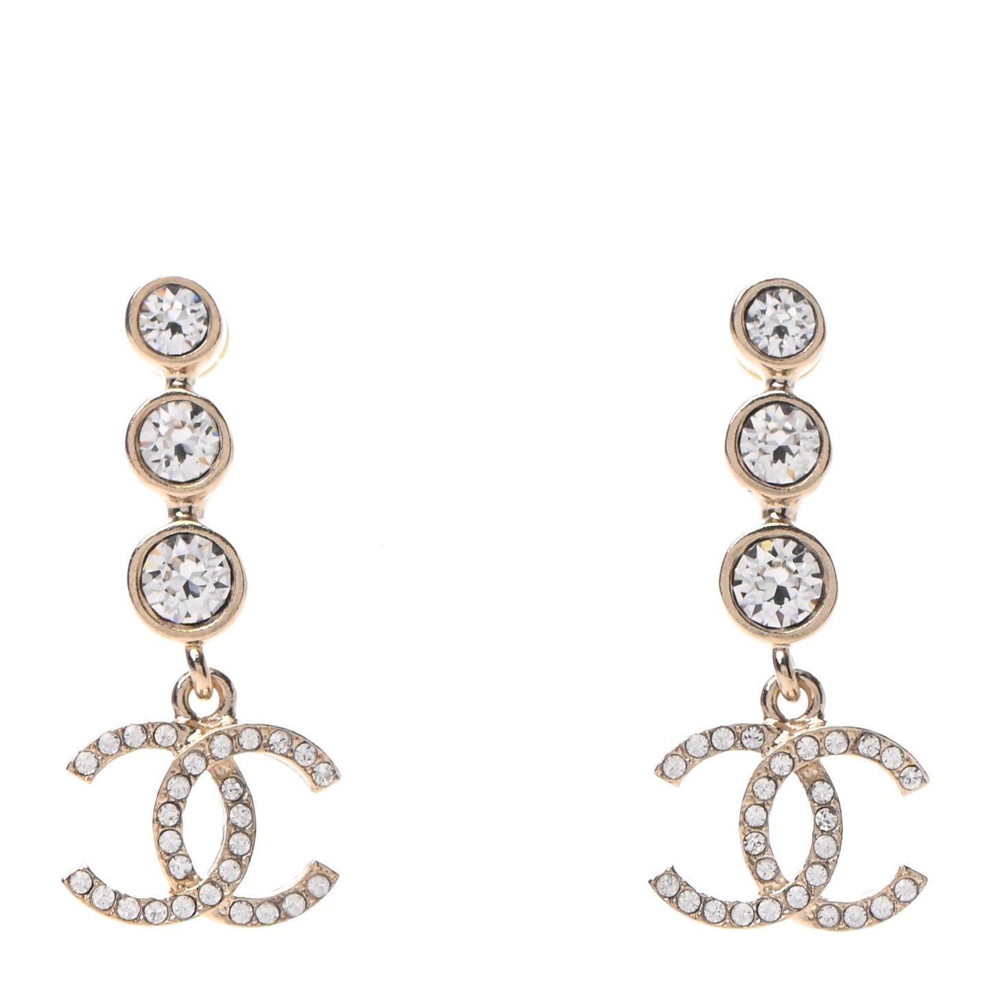 Crystal CC Drop Earrings Gold