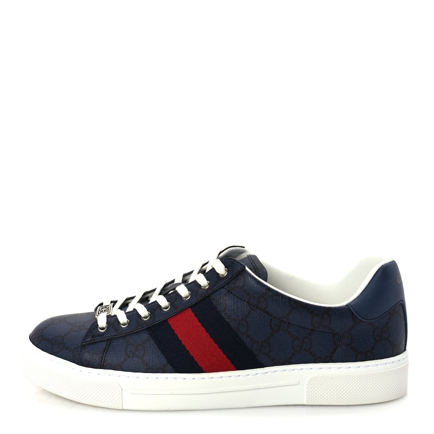 GG Supreme Monogram Web Mens New Ace Sneakers 8  Dark Blue